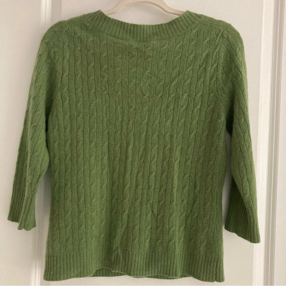 CASHMERE CACHE 100% 2 PLY CASHMERE GREEN CARDIGAN SWEATER BUTTON CLOSURE - Picture 3 of 7